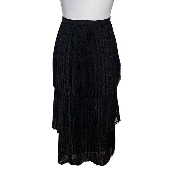 Akris Punto Dot Devore Midi Skirt Black Women’s Size 12 Pleated Tiered - Picture 6 of 13